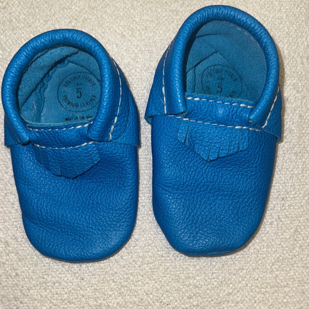 Freshly Picked Blue Leather Kids Moccasins